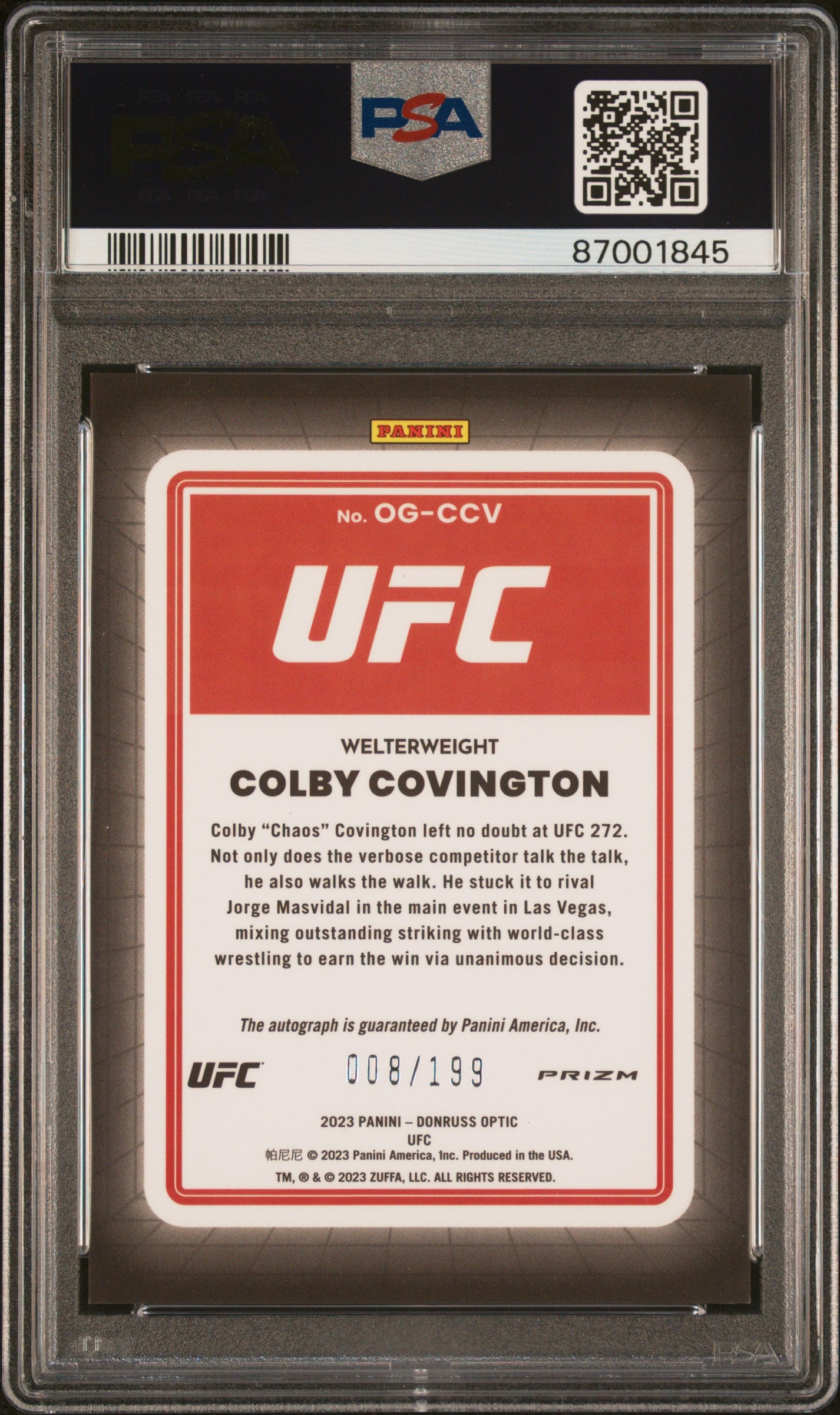2023 Donruss Optic #OG-CCV Colby Covington Opti-Graphs /199 PSA 9