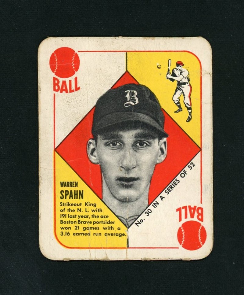 1951 Topps Red Backs Warren Spahn #30 Playing Card