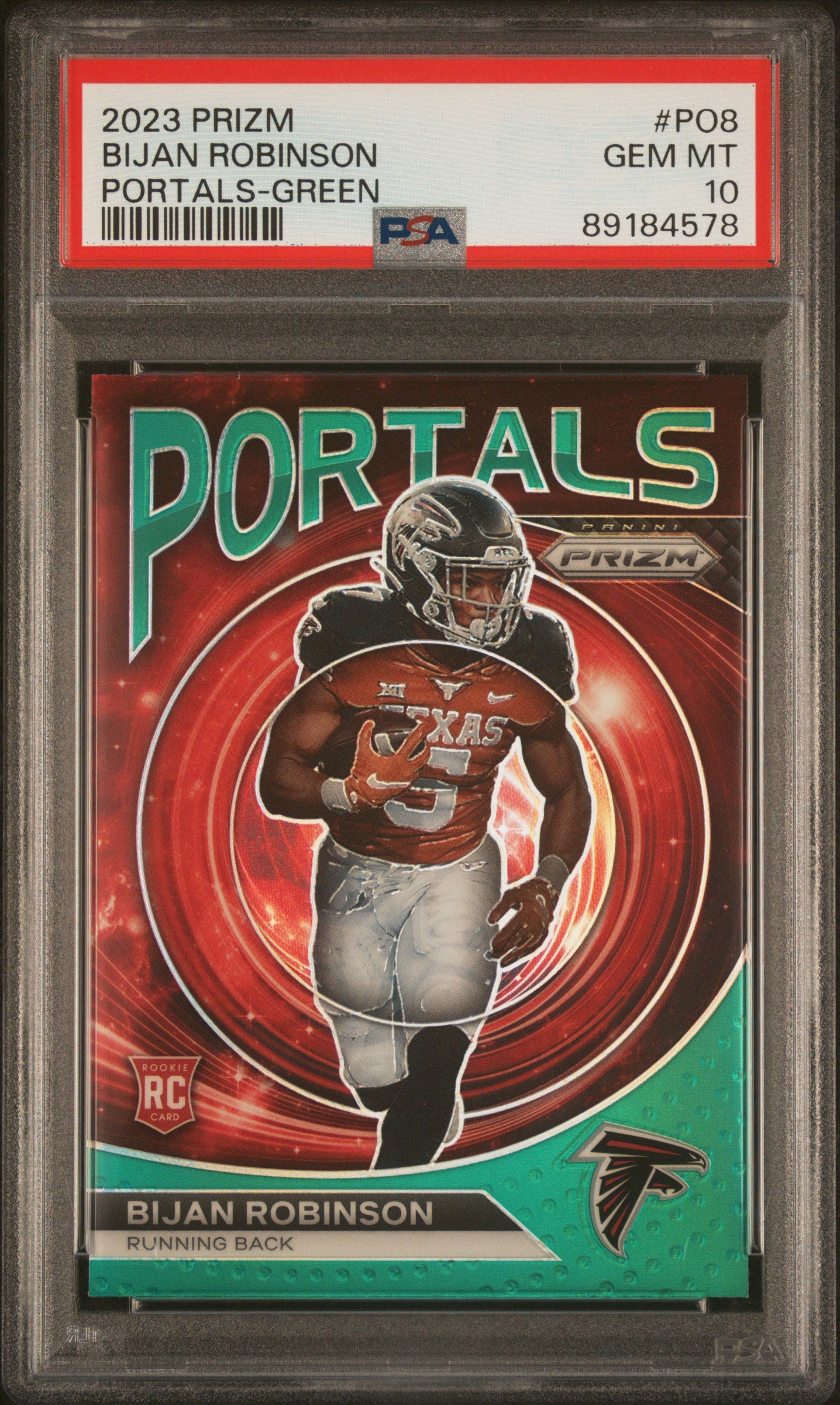 2023 Panini Prizm Portals Green Bijan Robinson #PO-8 RC PSA 10