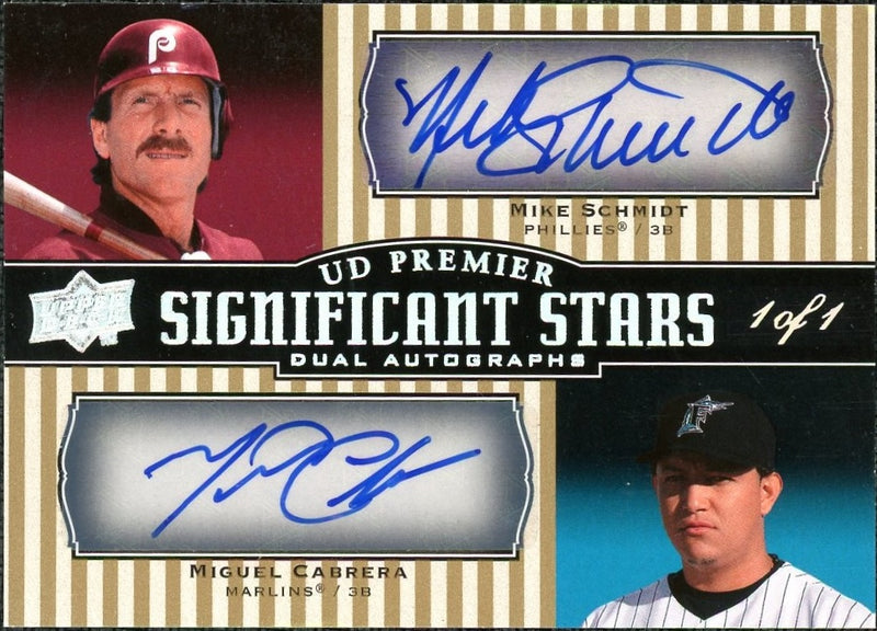 2008 UD Premier Significant Stars Dual Autographs Mike Schmidt Miguel Cabrera #SIGS-SC 1/1