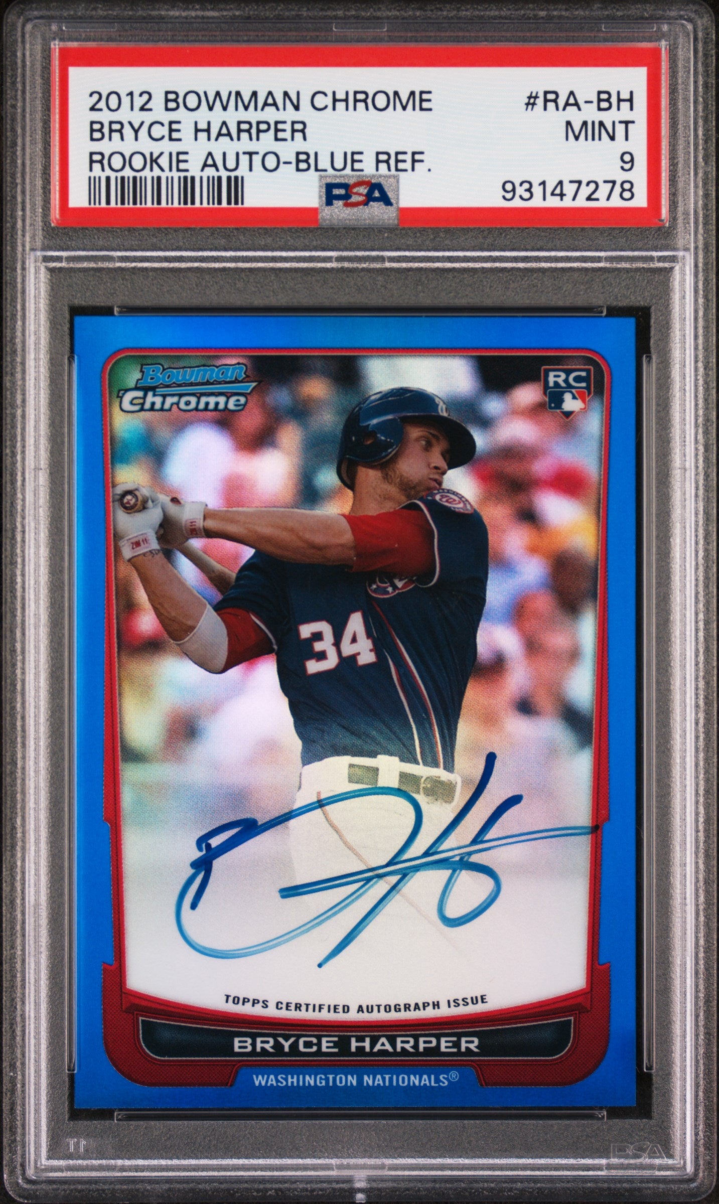 2012 Bowman Chrome Blue Refractor Bryce Harper #RA-BH RC Auto /99 PSA 9