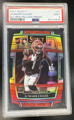 2021 Panini Select Concourse Red and Yellow Die Cut Prizm Ja'Marr Chase #47 /99 PSA 9