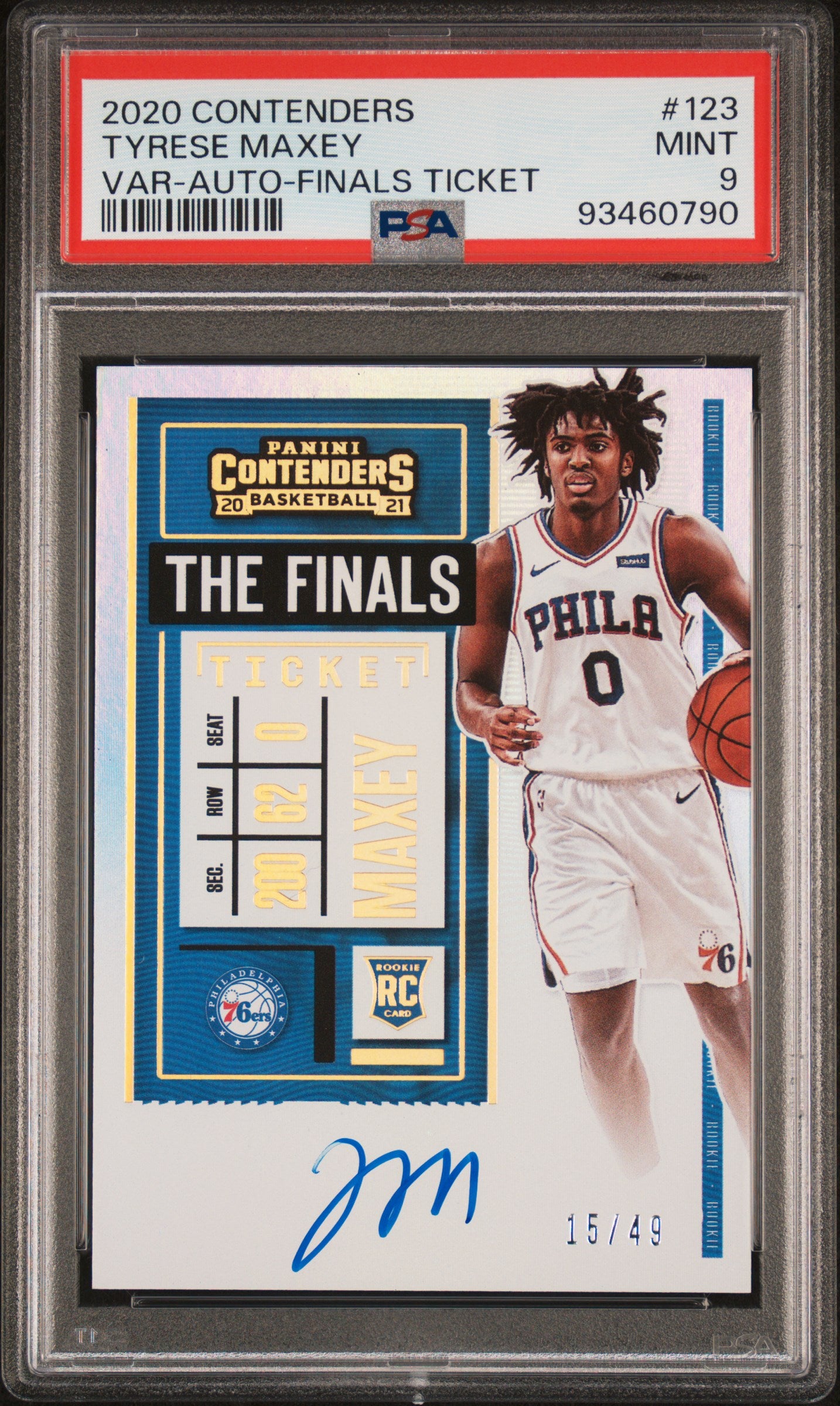 2020 Panini Contenders Finals Ticket Tyrese Maxey #123 RC Auto /49 PSA 9