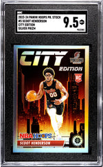 2023-24 Panini Hoops Premium Stock #5 Scoot Henderson City Ed. Silver Prizm SGC 9.5