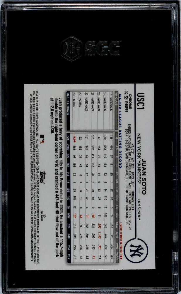 2024 Topps Chrome Update RayWave Refractor Juan Soto #USC1 SGC 10