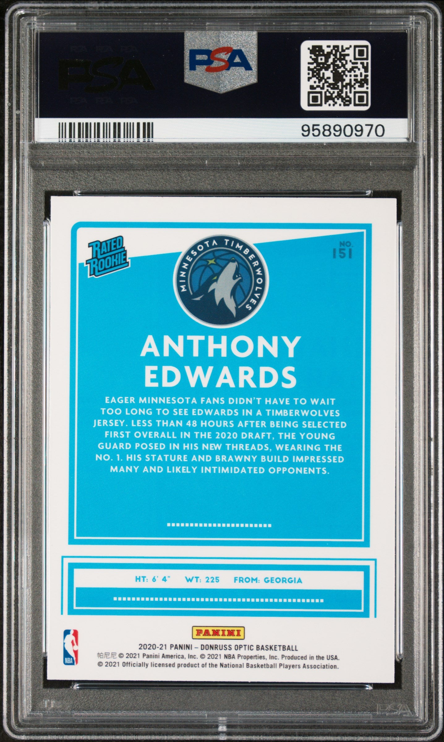 2020 Panini Donruss Optic Anthony Edwards #151 RC PSA 10