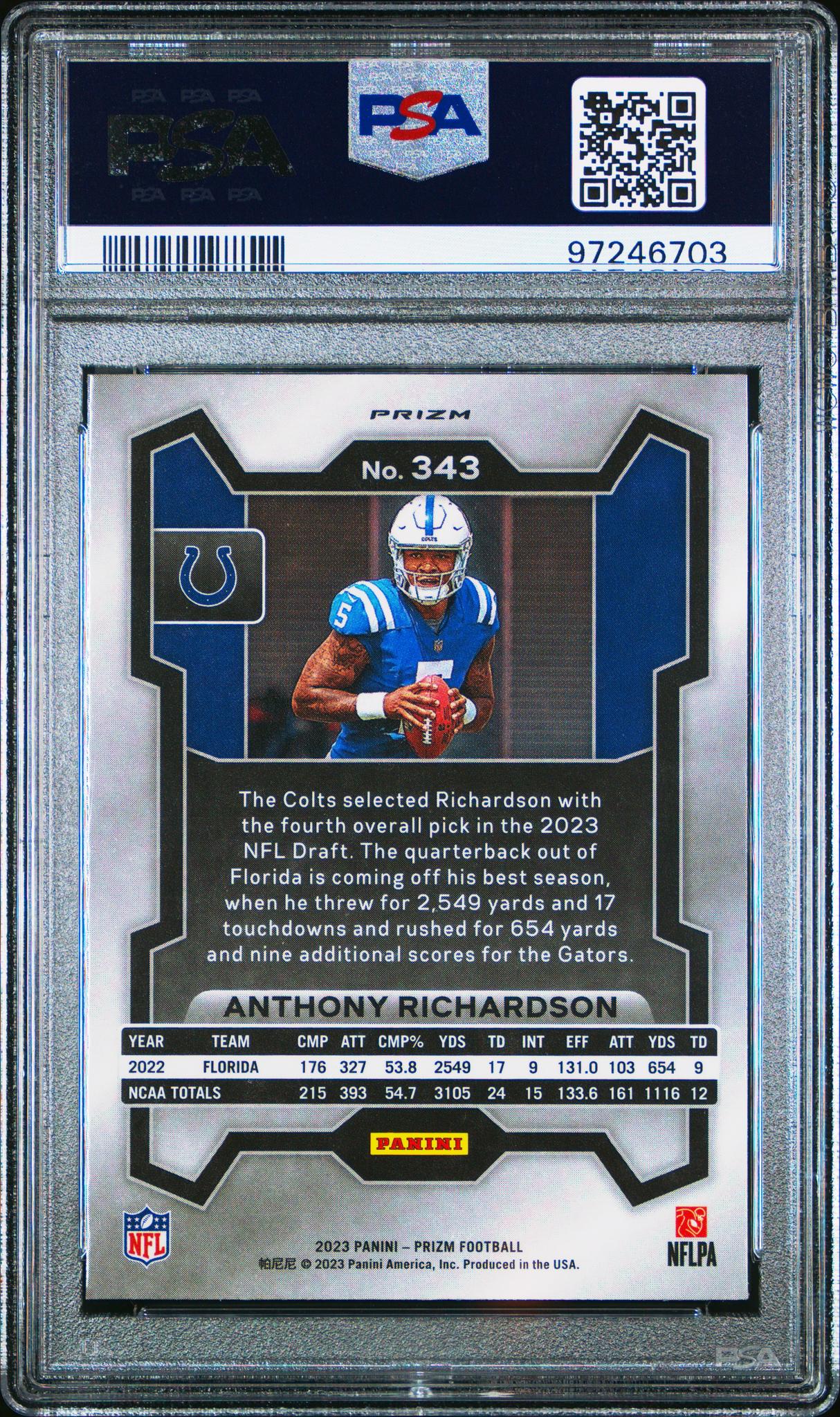2023 Panini Prizm Orange Ice Anthony Richardson #343 RC PSA 9