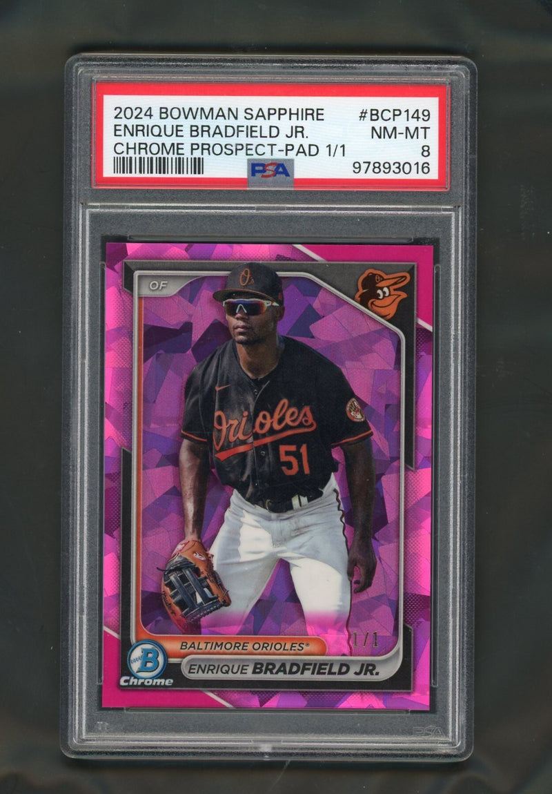 2024 Bowman Sapphire Edition Chrome Prospects Chrome Prospect-Pad 1/1 Enrique Bradfield Jr. #BCP149 PSA 8