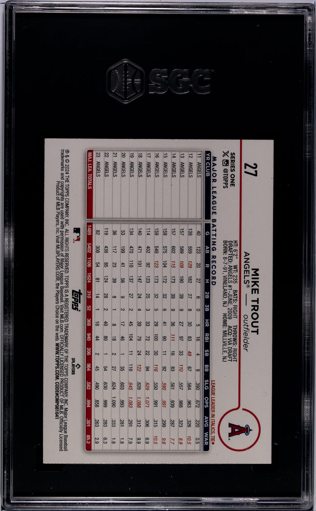 2024 Topps Series 1 Holiday Mike Trout #27 SGC 10