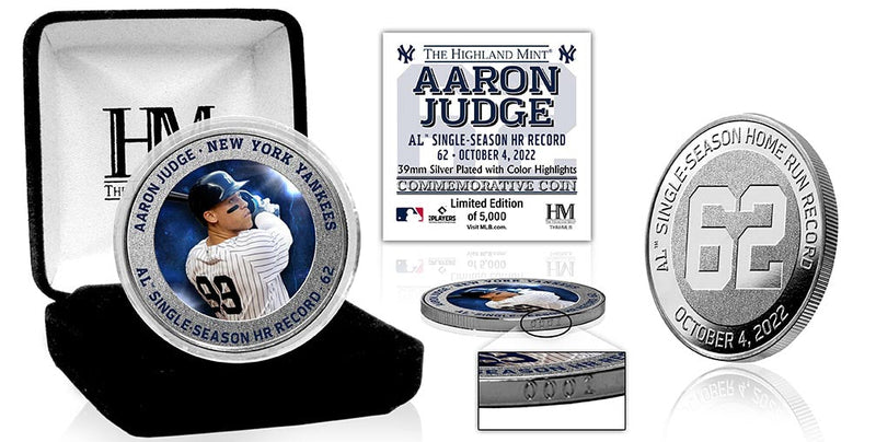 Highland Mint Aaron Judge AL Single Season Home Run Record 62 Silver Coin - Limited Edition /5,000