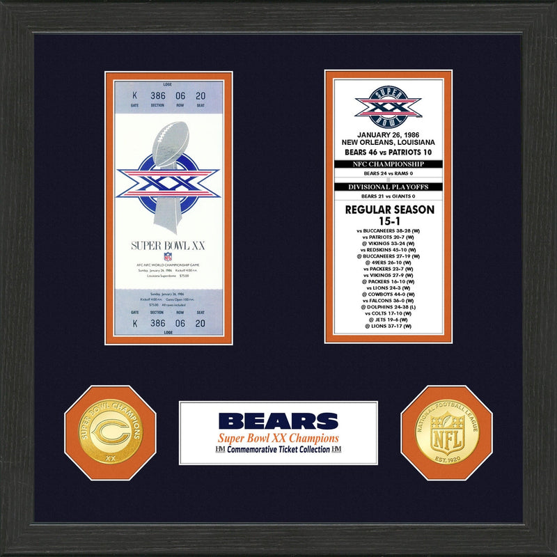 Highland Mint Chicago Bears Super Bowl Championship Ticket Collection - 12x12 Framed