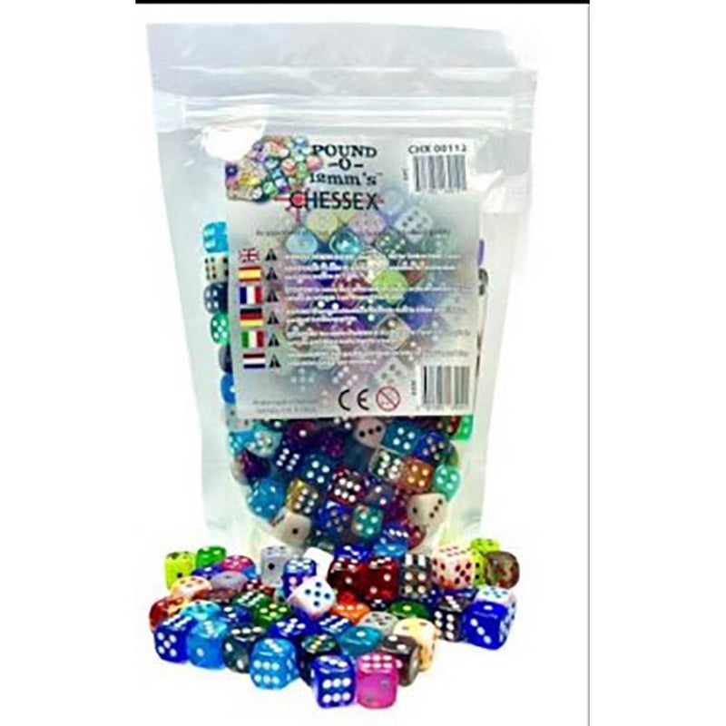 Chessex Pound-O-12mm D6 Bulk Dice - Approximately 250 Assorted