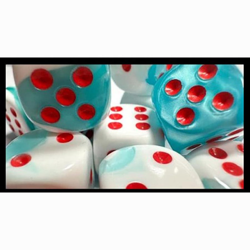 Chessex Gemini 16mm D6 Dice Block (12 Count) - Teal-White with Red