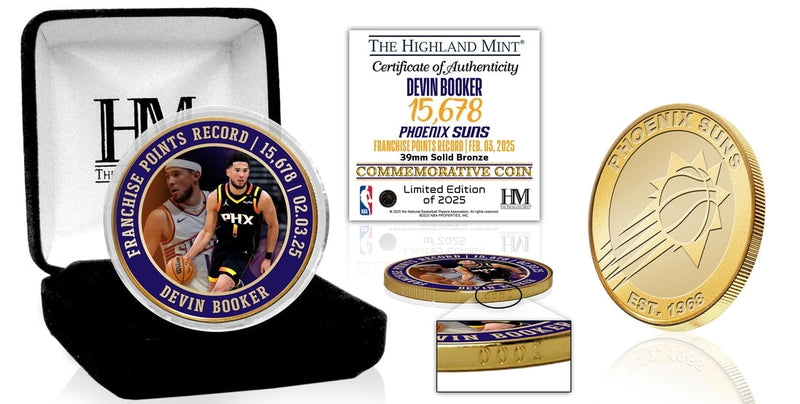 Highland Mint Devin Booker Phoenix Suns Franchise Points Record Bronze Coin - Limited Edition /2025