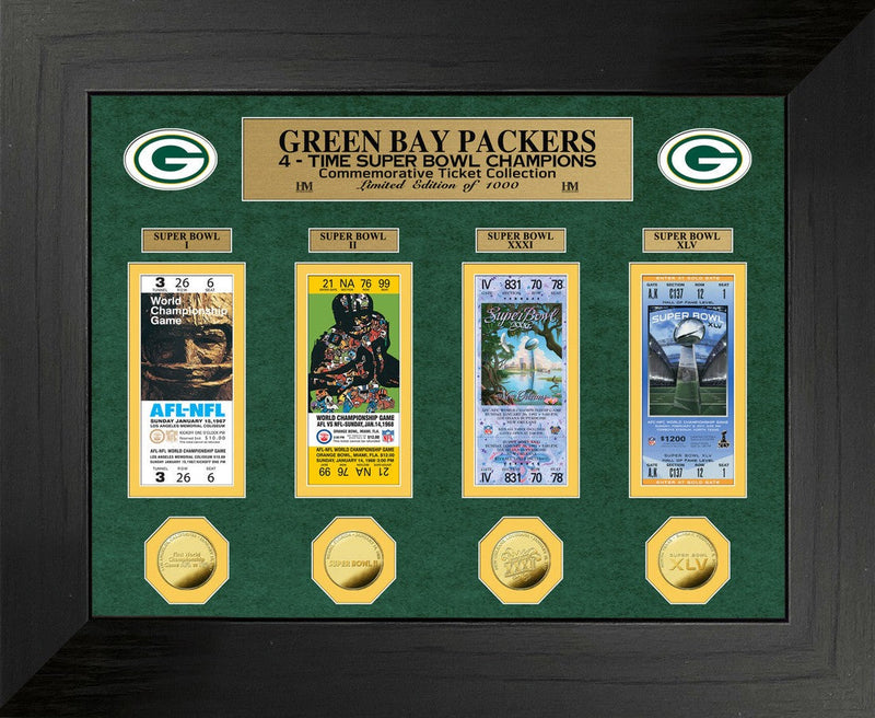 Highland Mint Green Bay Packers 4-Time Super Bowl Champions Gold Coin & Ticket Collection - Limited Edition /1,000