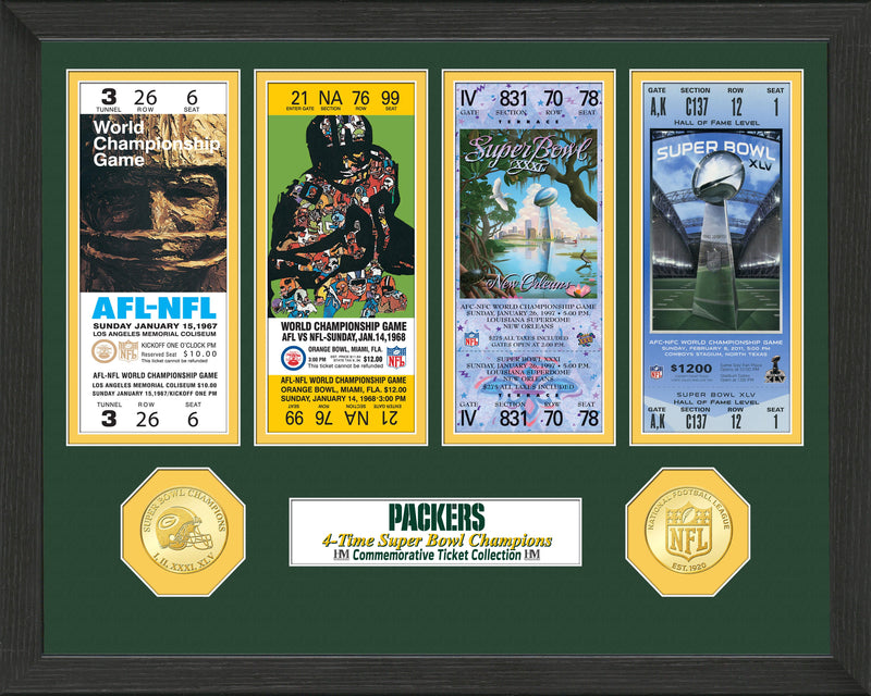 Highland Mint Green Bay Packers Super Bowl Championship Ticket Collection - Bronze Coin Frame