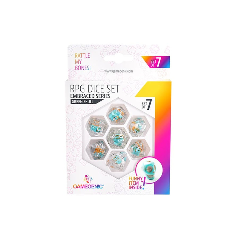 Gamegenic Embraced Series RPG Dice Set (7-Piece) - Green Skull