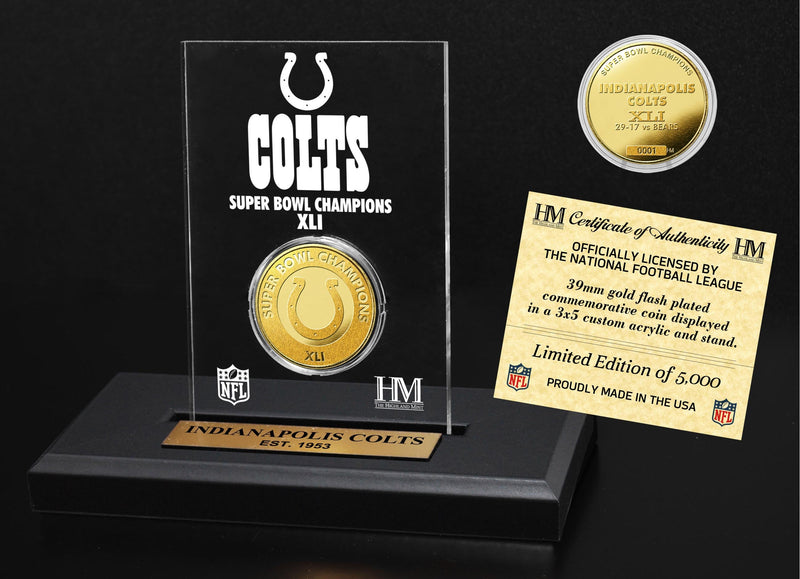 Highland Mint Indianapolis Colts Super Bowl Champions Gold Coin Acrylic Display - Limited Edition /5000