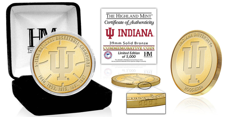 Highland Mint Indiana Hoosiers 5 Time Basketball National Champions Bronze Coin - Limited Edition /5,000
