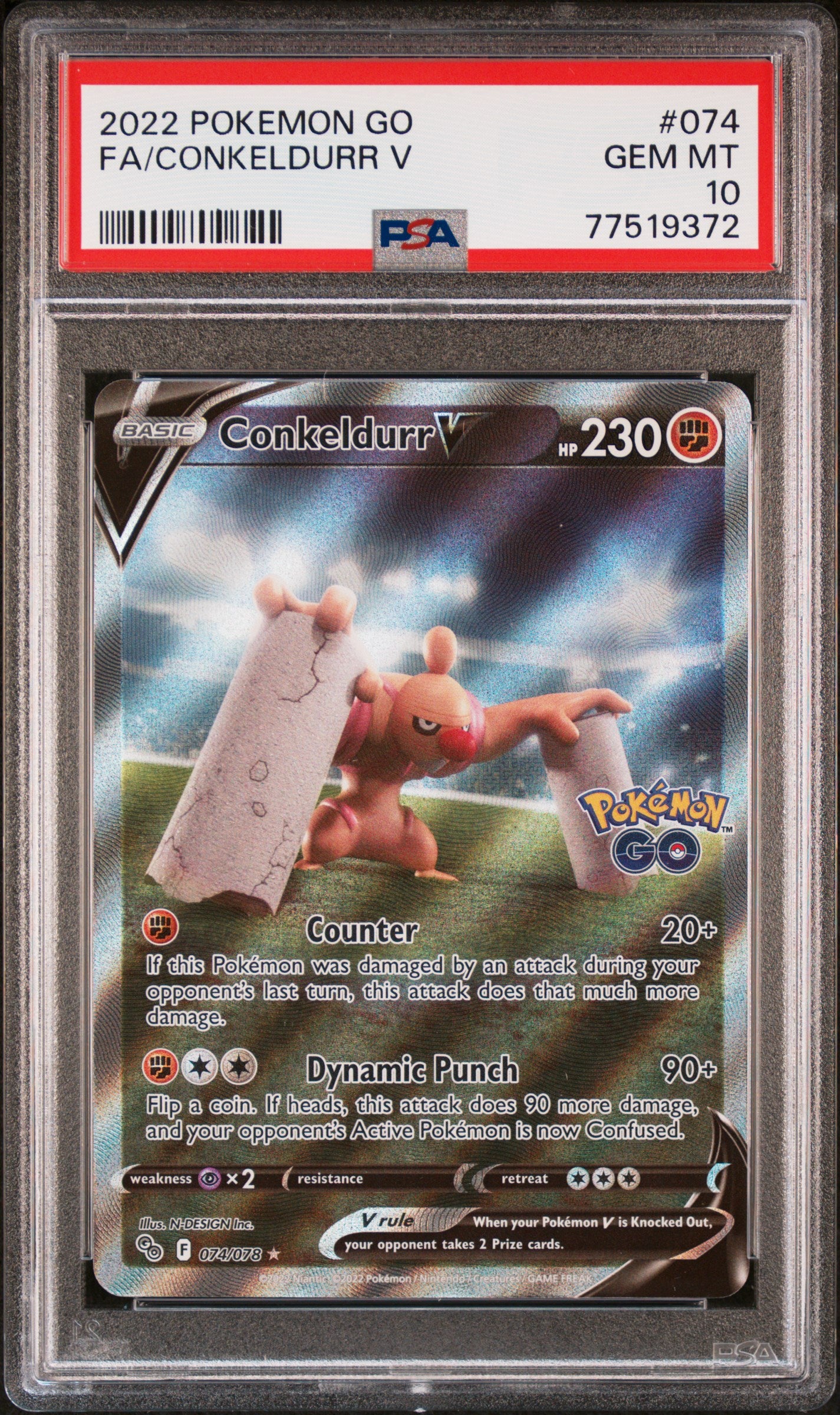2022 Pokémon GO Conkeldurr V Full Art #074 PSA 10