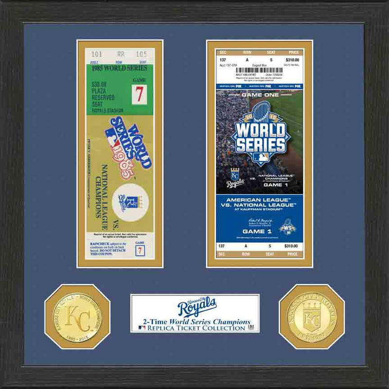 Highland Mint Kansas City Royals World Series Ticket Collection - Bronze Coins Framed Display