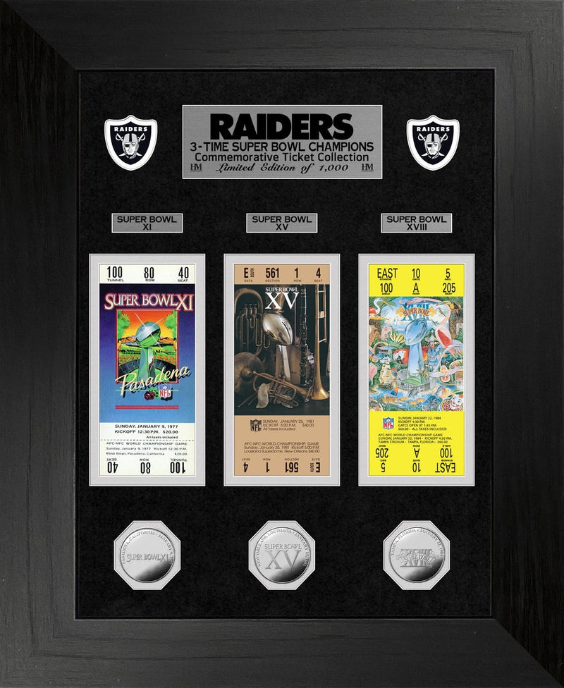 Highland Mint Raiders 3-Time Super Bowl Champions Silver Coin & Ticket Collection - Limited Edition /1000