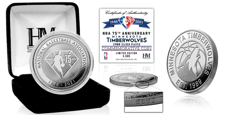 Highland Mint Minnesota Timberwolves NBA 75th Anniversary Silver Mint Coin - Limited Edition /5000