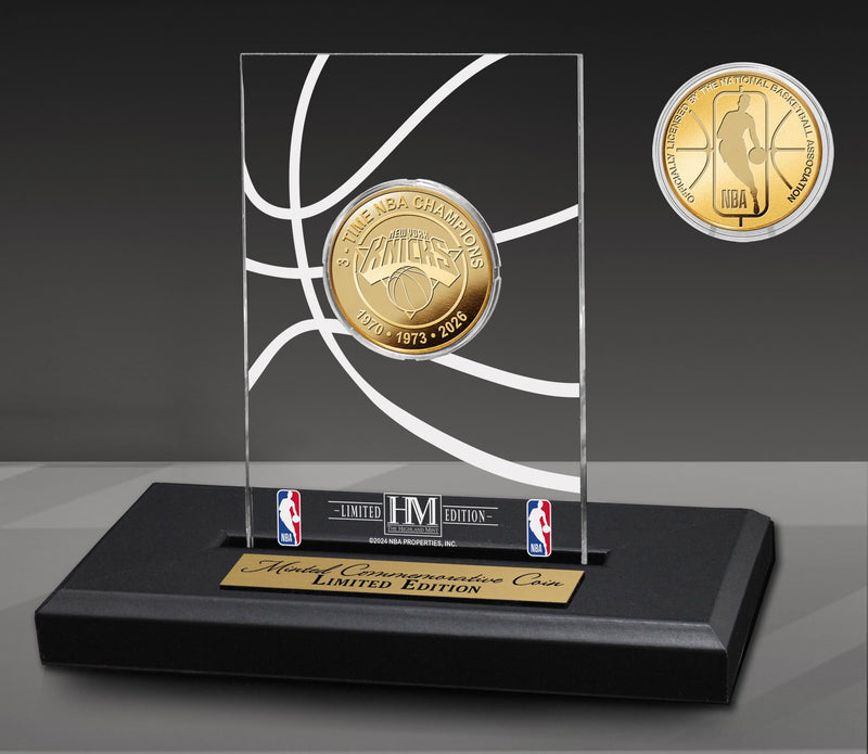 Highland Mint New York Knicks 3-Time NBA Champions Gold Coin Acrylic - Limited Edition /5,000