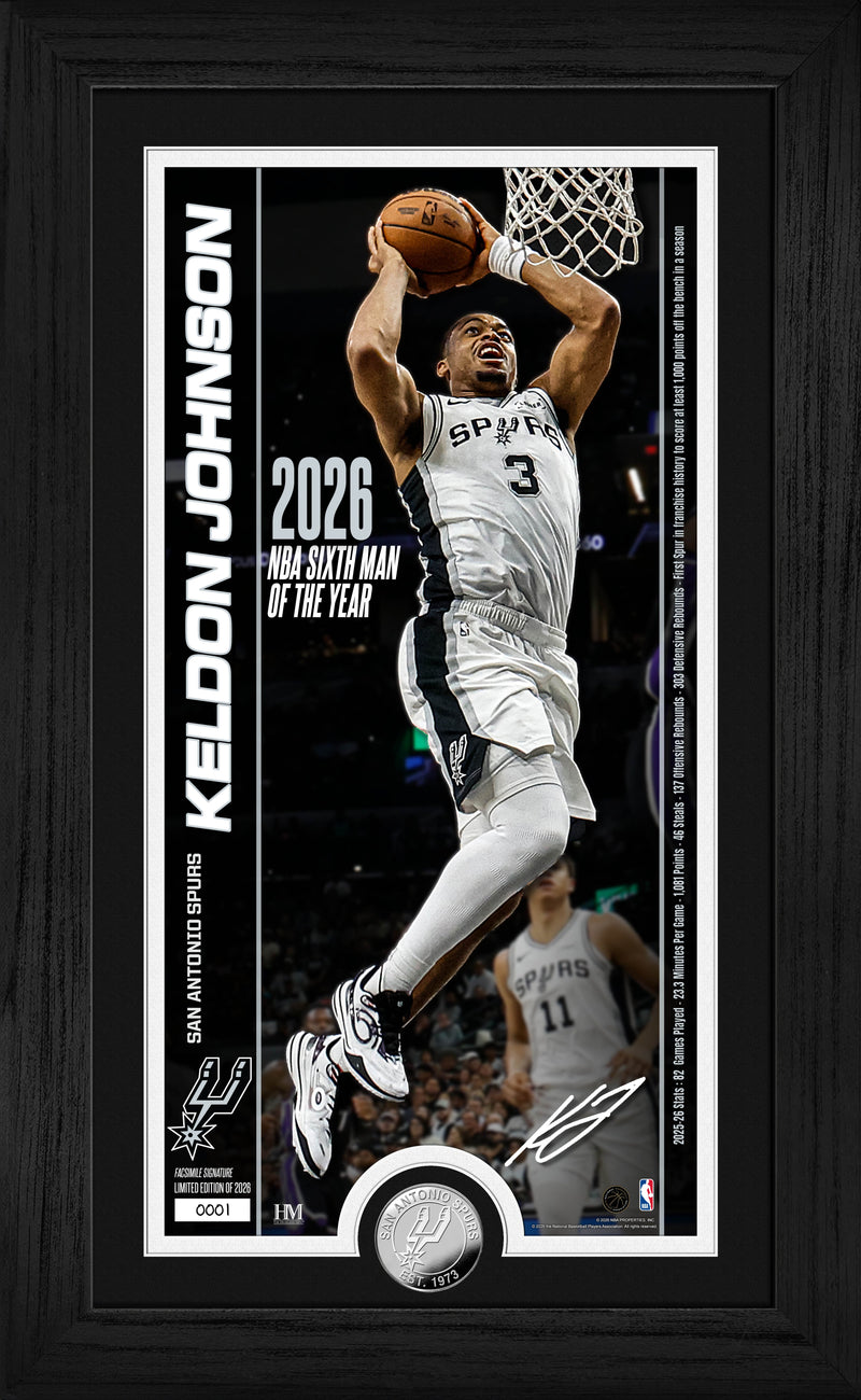 Highland Mint San Antonio Spurs Keldon Johnson 2026 NBA Sixth Man Award Silver Coin Photo Mint - Limited Edition /2,026
