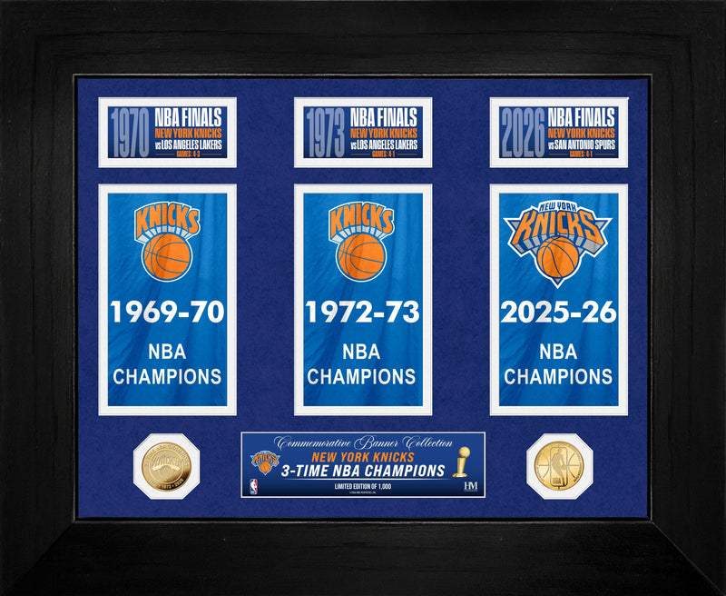 Highland Mint New York Knicks 3-Time Champions Deluxe Banner Gold Coin Photo Mint - Limited Edition /1,000