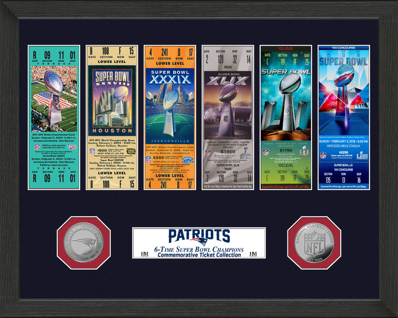 Highland Mint New England Patriots 6-Time Super Bowl Champions Ticket Collection - 12x12 Framed