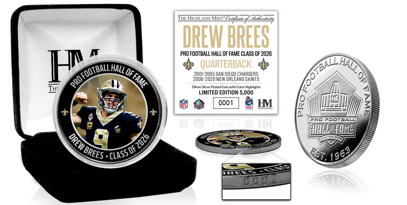 Highland Mint Drew Brees 2026 NFL Hall of Fame Induction Silver Plated Coin - Limited Edition /5,000