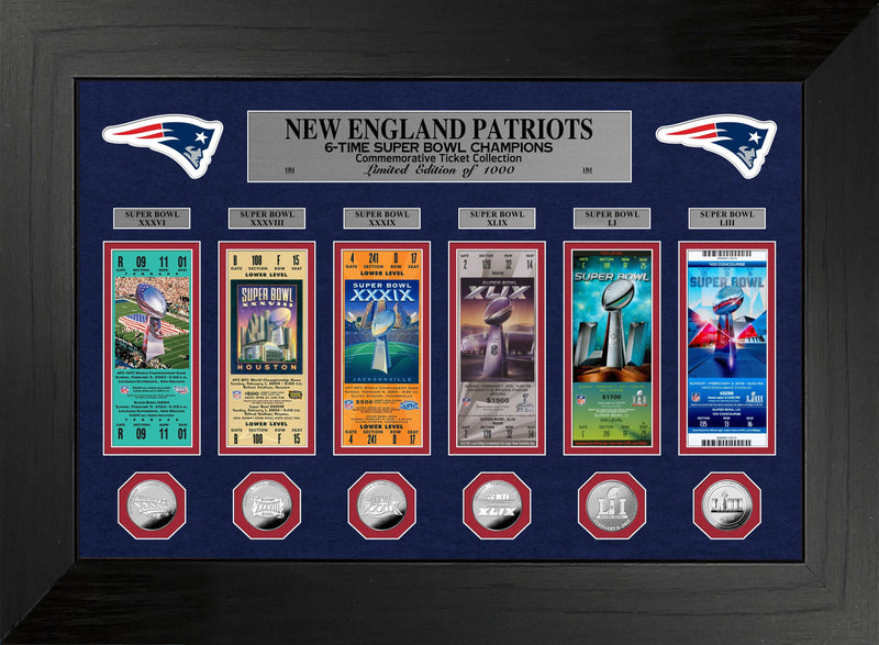 Highland Mint New England Patriots 6-Time Super Bowl Champions Deluxe Ticket & Silver Game Coin Collection - Limited Edi