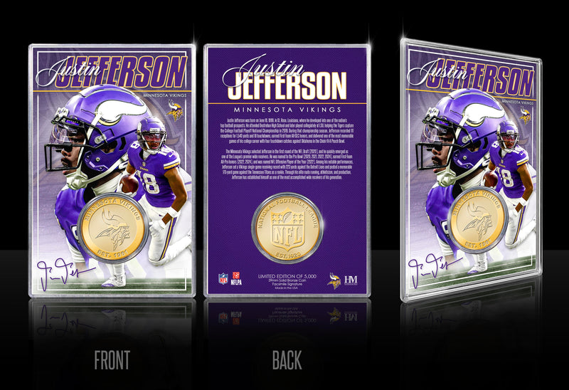 Highland Mint Justin Jefferson Minnesota Vikings Bronze Coin Card - Limited Edition /5,000
