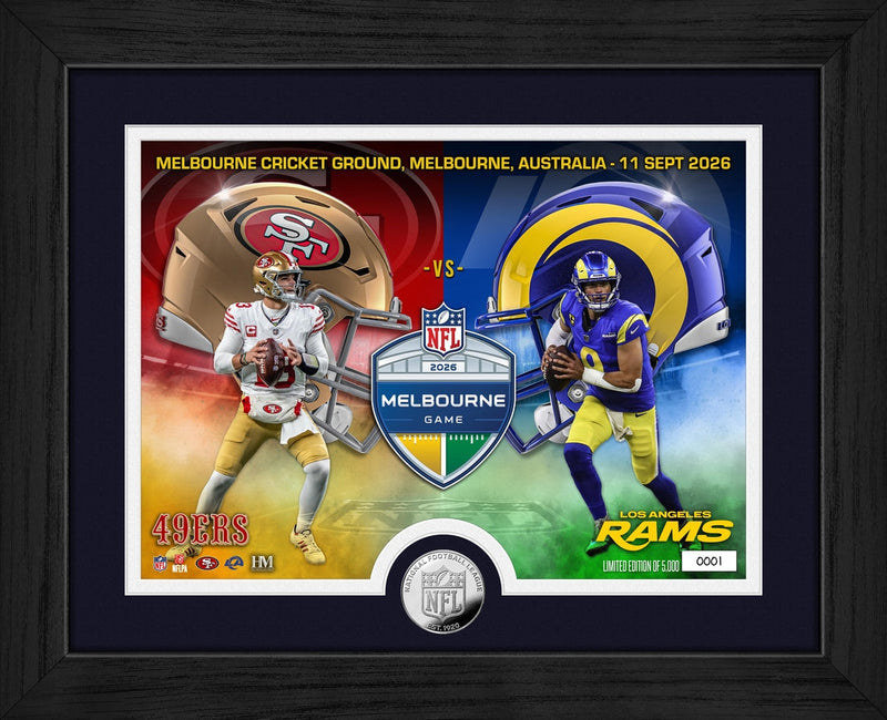 Highland Mint 49ers vs Rams 2026 NFL Melbourne Game Silver Coin Photo Mint - Limited Edition /5,000