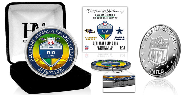 Highland Mint Ravens vs Cowboys 2026 NFL Rio International Game Silver Flip Coin - Limited Edition /5,000