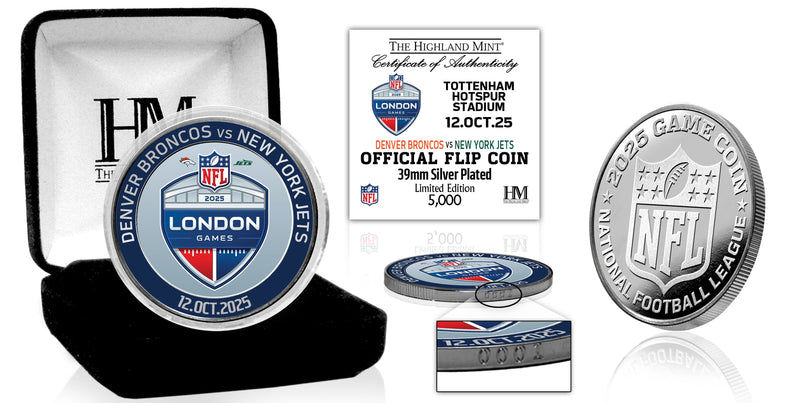 Highland Mint Denver Broncos vs New York Jets 2025 London International Game Silver Color Coin - Limited Edition /5,000