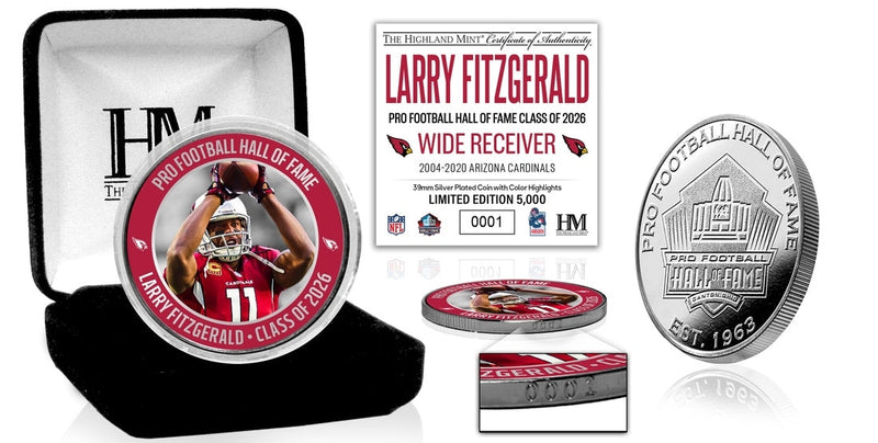 Highland Mint Larry Fitzgerald 2026 NFL Hall of Fame Silver Plated Coin - Limited Edition /5,000