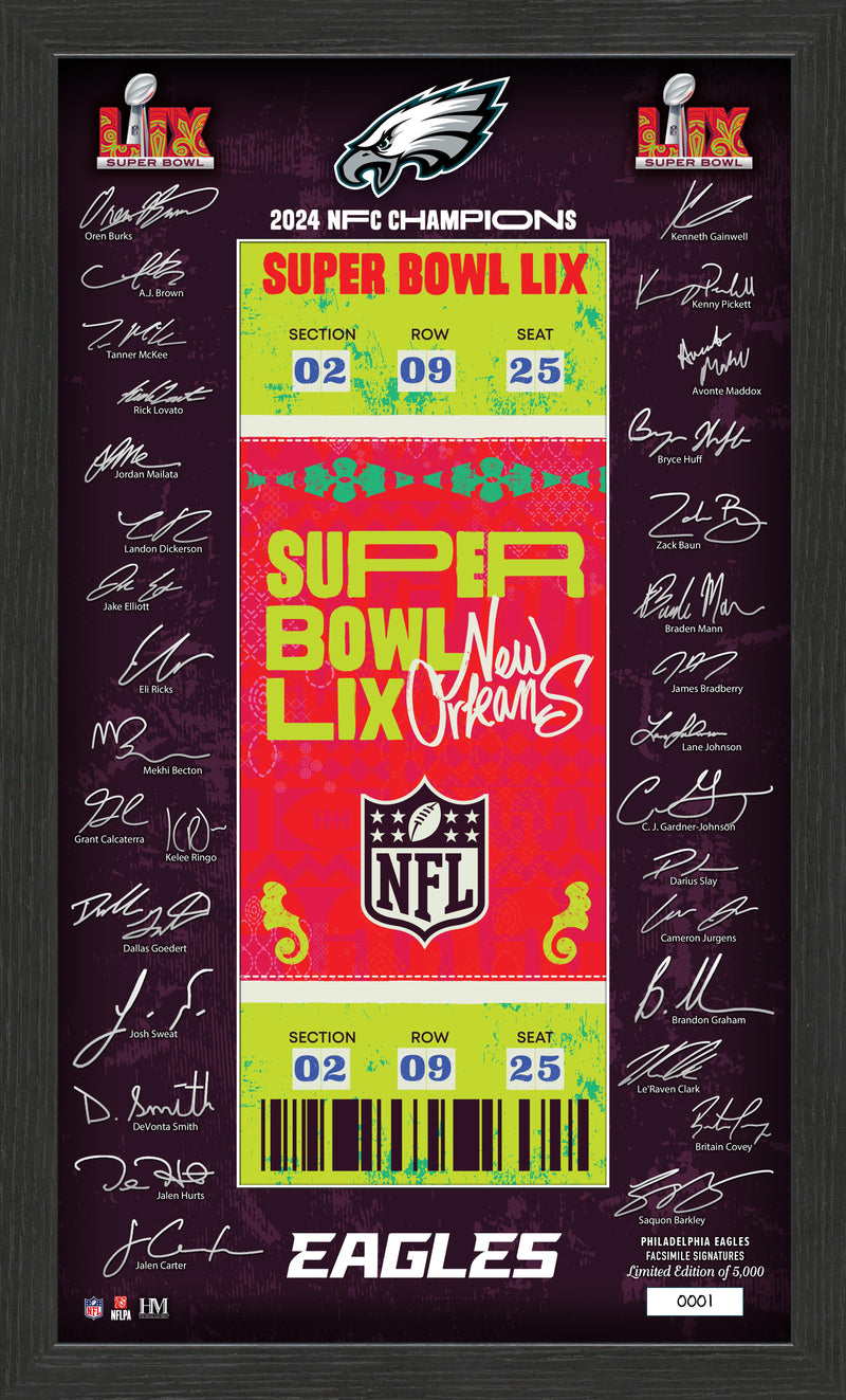 Highland Mint Philadelphia Eagles Super Bowl LIX Signature Ticket Frame - Limited Edition /5000