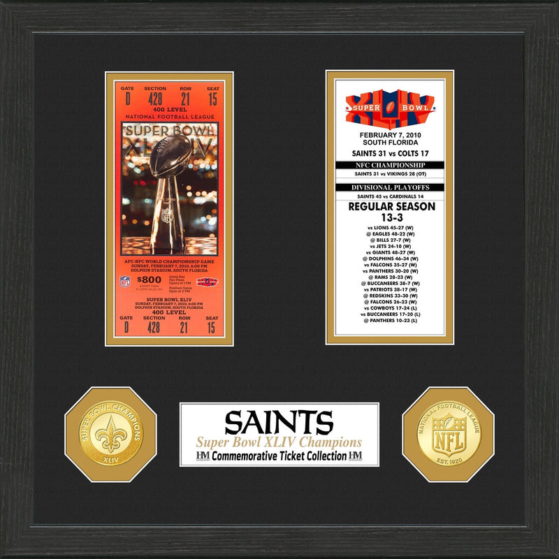 Highland Mint New Orleans Saints Super Bowl Championship Ticket and Coin Collection Frame