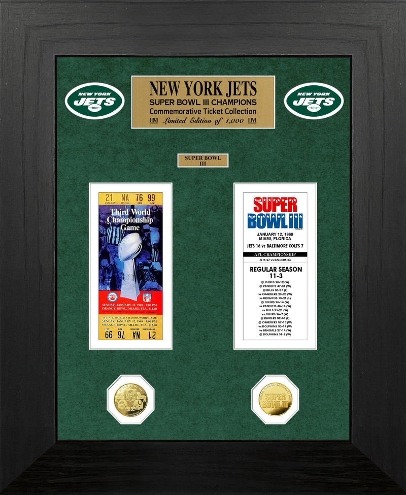 Highland Mint New York Jets Super Bowl Ticket and Game Coin Collection Frame - Limited Edition /1,000