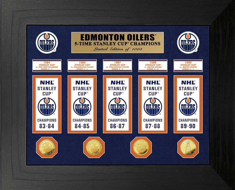 Highland Mint Edmonton Oilers 5-Time Stanley Cup Champions Gold Coin & Banner Collection - Limited Edition /1,000