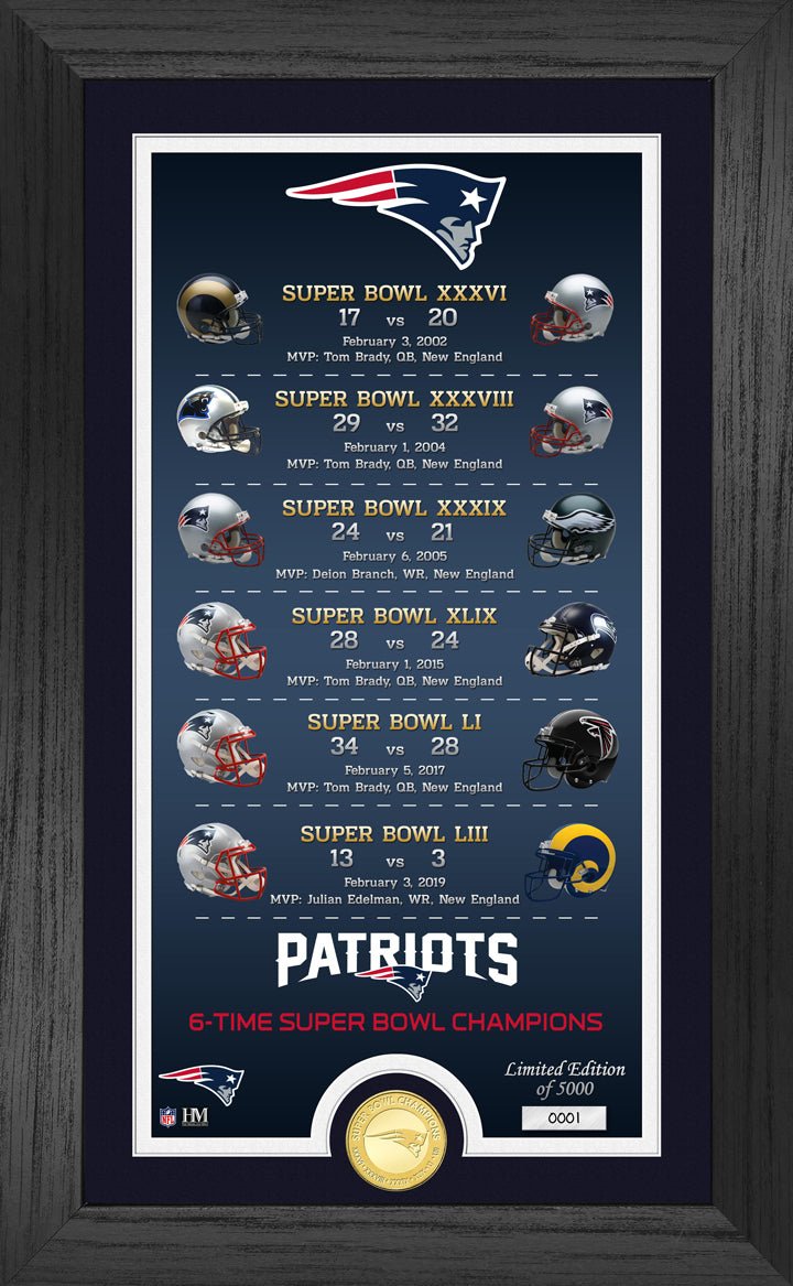 Highland Mint New England Patriots 6 Super Bowl Titles Bronze Coin Photo Mint - Limited Edition /5,000