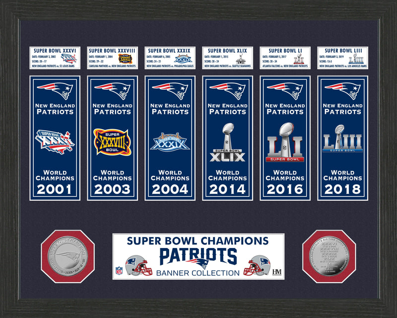 Highland Mint New England Patriots Super Bowl Banner Collection Photo Mint - 12x15 Framed