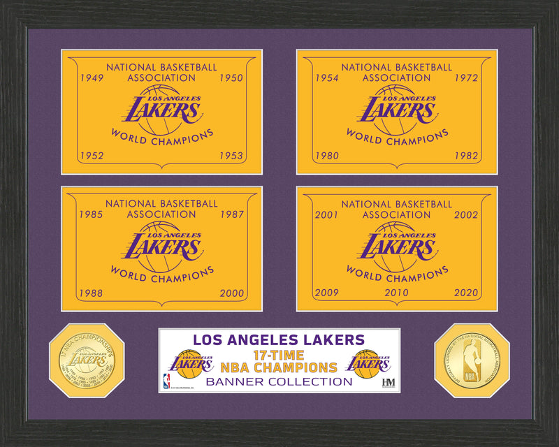 Highland Mint Los Angeles Lakers 17-Time Champions Bronze Coin Banner Collection - Framed