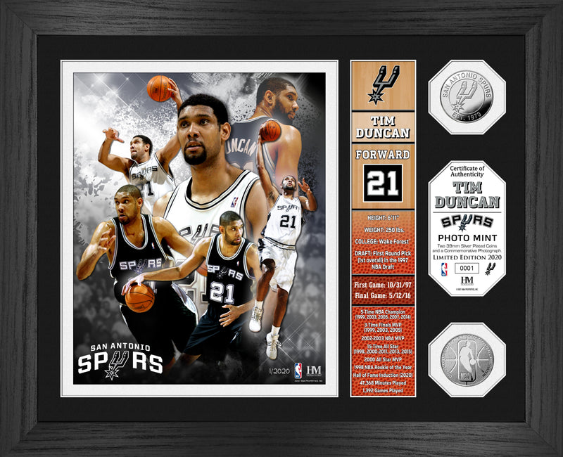Highland Mint Tim Duncan Hall of Fame Banner Silver Coin Photo Mint - Limited Edition /2020