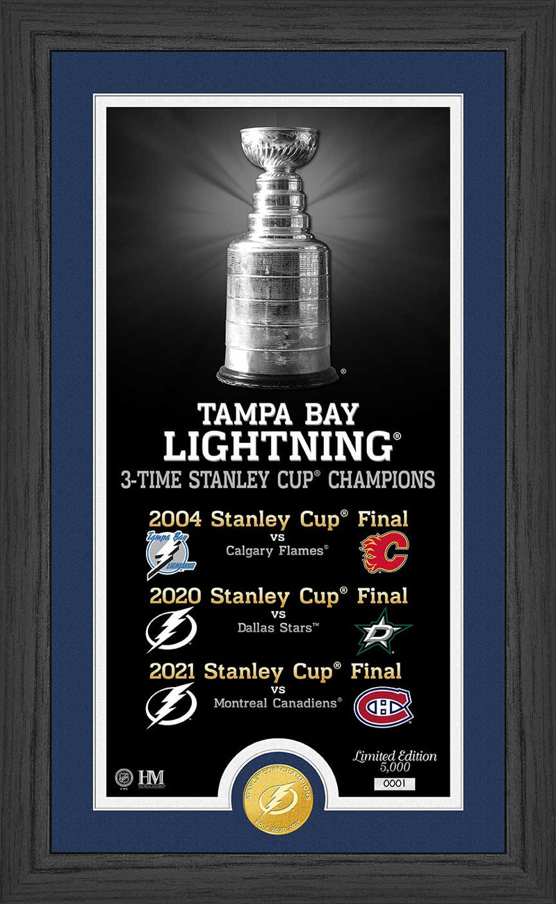Highland Mint Tampa Bay Lightning 3-Time Stanley Cup Bronze Coin Photo Mint - Limited Edition /5,000