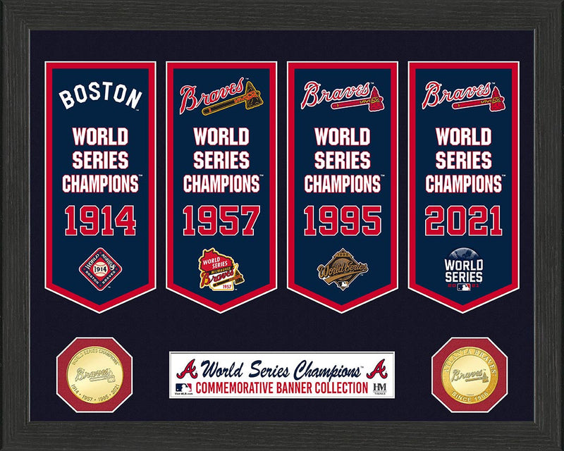 Highland Mint Atlanta Braves 4-Time Champions Bronze Coin Banner Collection - 12x15 Framed