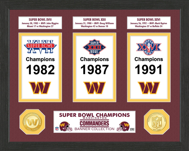Highland Mint Washington Commanders Super Bowl Banner Collection - Framed with Coins