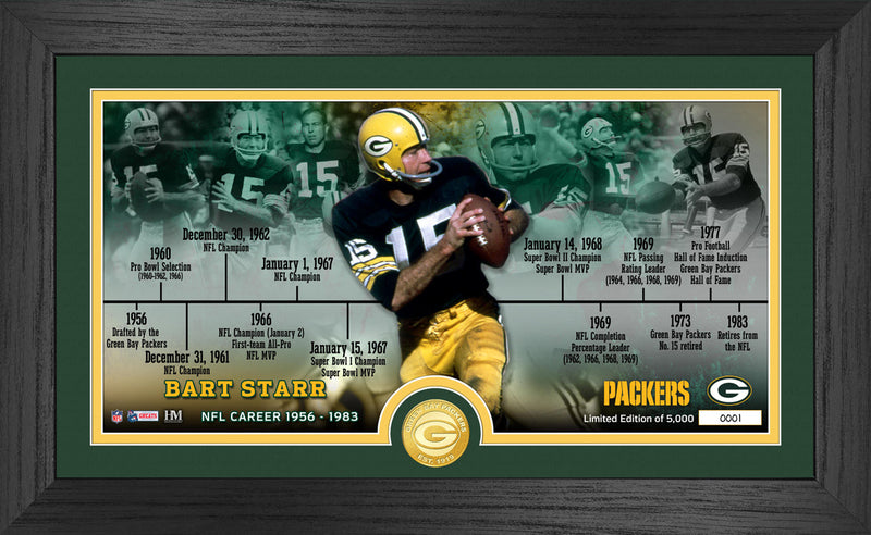 Highland Mint Bart Starr Packers Career Timeline Bronze Coin Photo Mint - Limited Edition /5,000